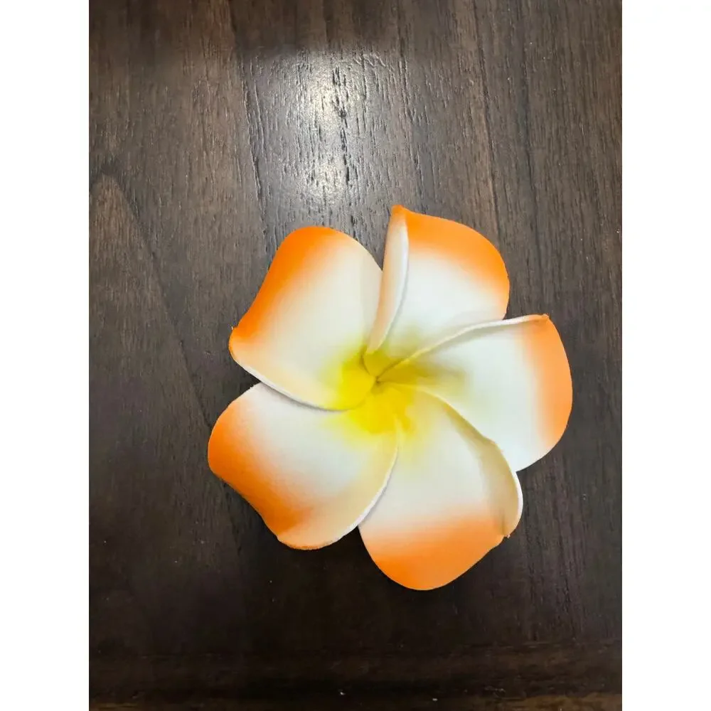 Hawaiian Orange and white flower yellow center hair clip hair tie clothes pin